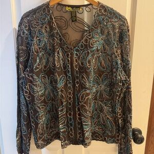 Mirasol Sheer Top with Brown and Blue Floral Design